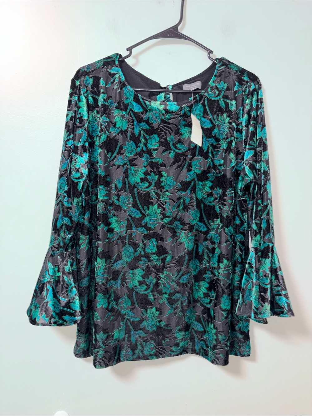 The Limited Black Green Floral Velvet Burnout Top Whimsigoth Fairy Boho NWT L